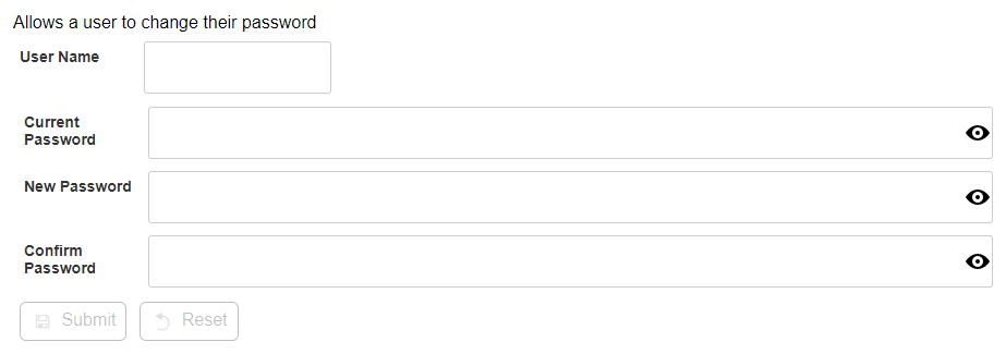 Preview of the Change Password interface